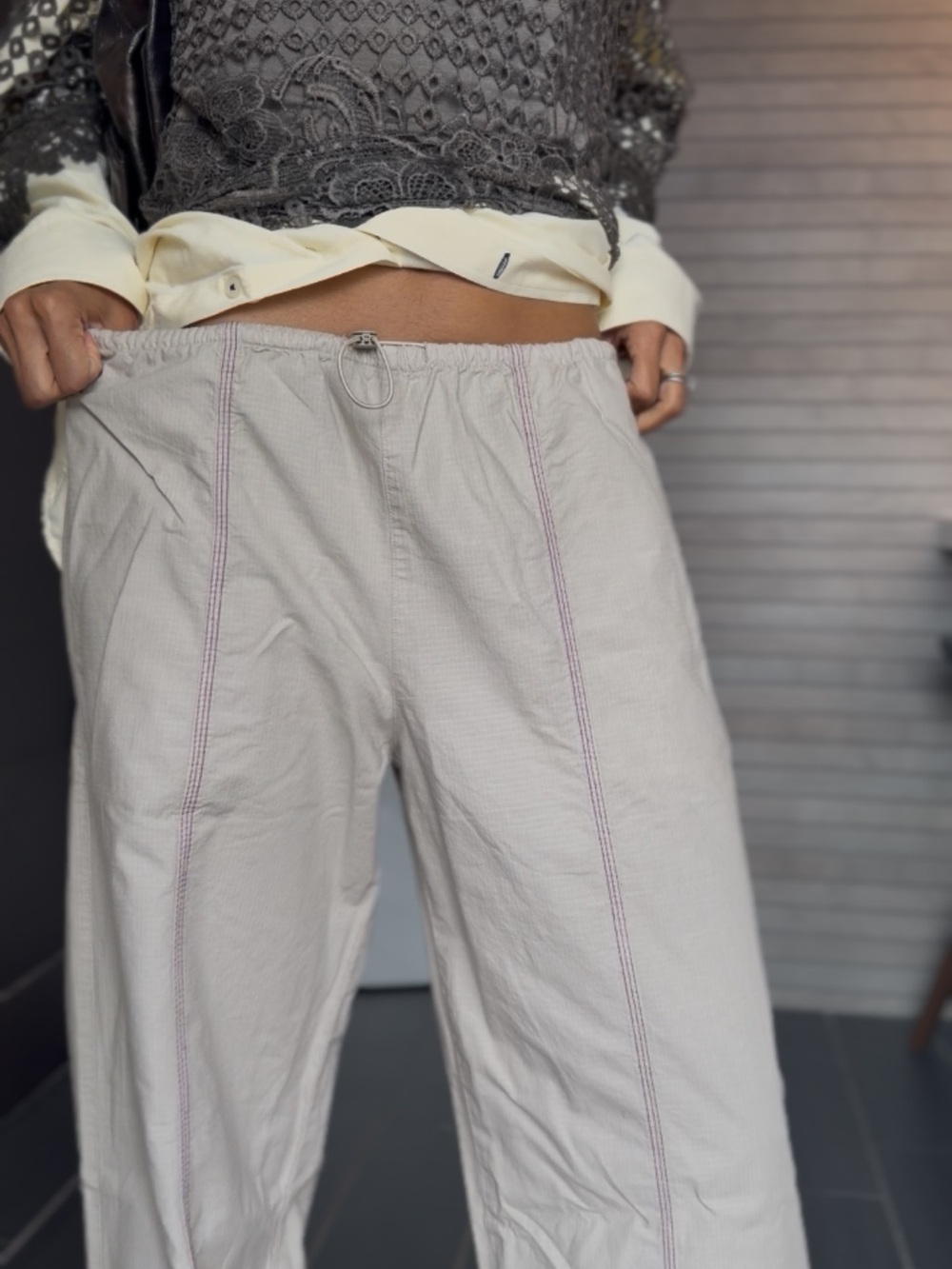 Zara Cream Track Pants with Contrast Stitching